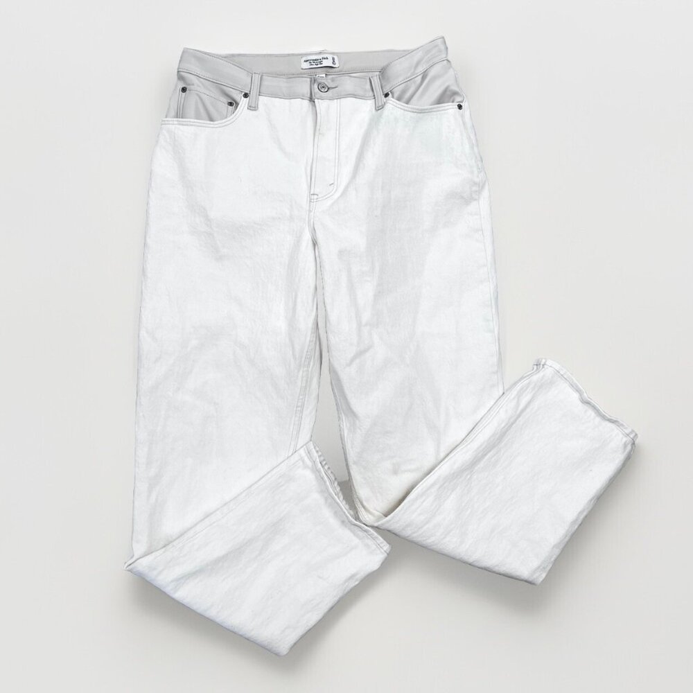 Abercrombie & Fitch Jeans Womens 16L Off White Cream 90s Straight Ultra Hi-Rise